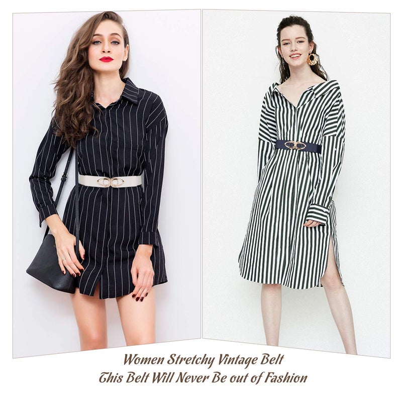 WERFORU Women Elastic Belts,Skinny Stretch Vintage Fashion Waistband for Dress with Gold Buckle 4 Pack 1.5" Width - Image 5